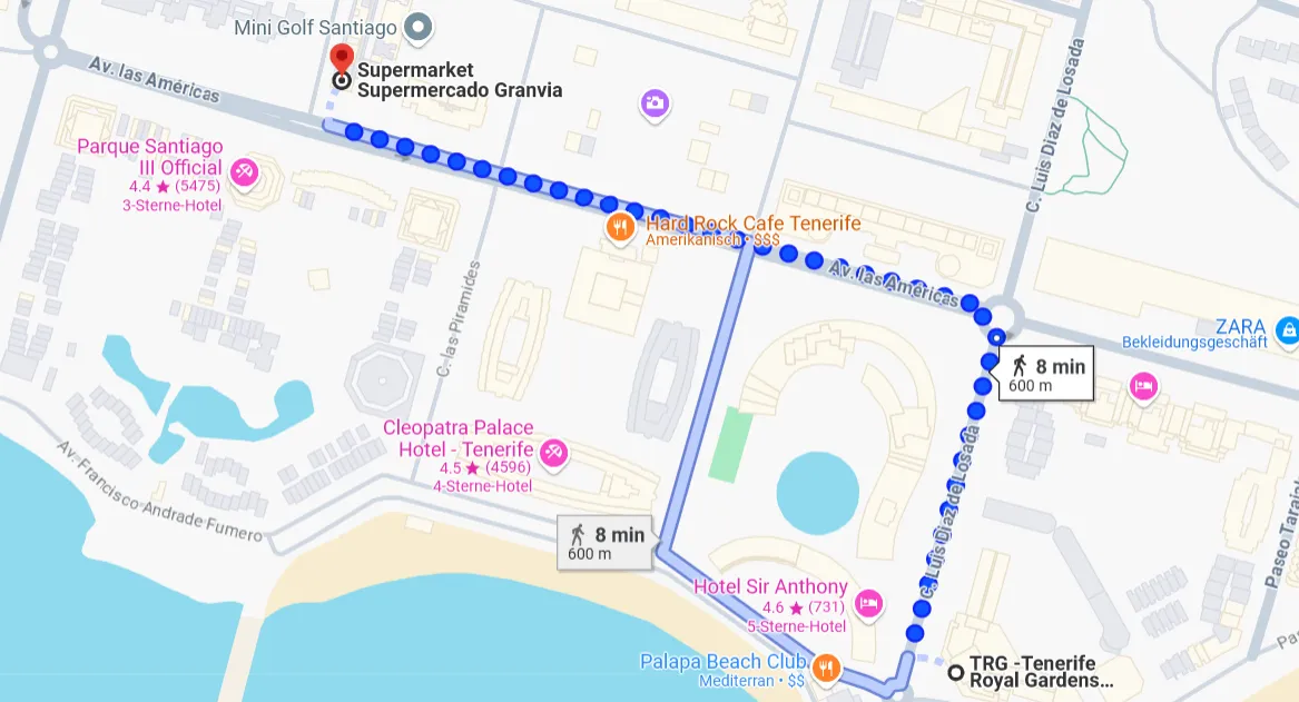Karte zum Supermercado Gran Vía an der Avenida las Américas 21