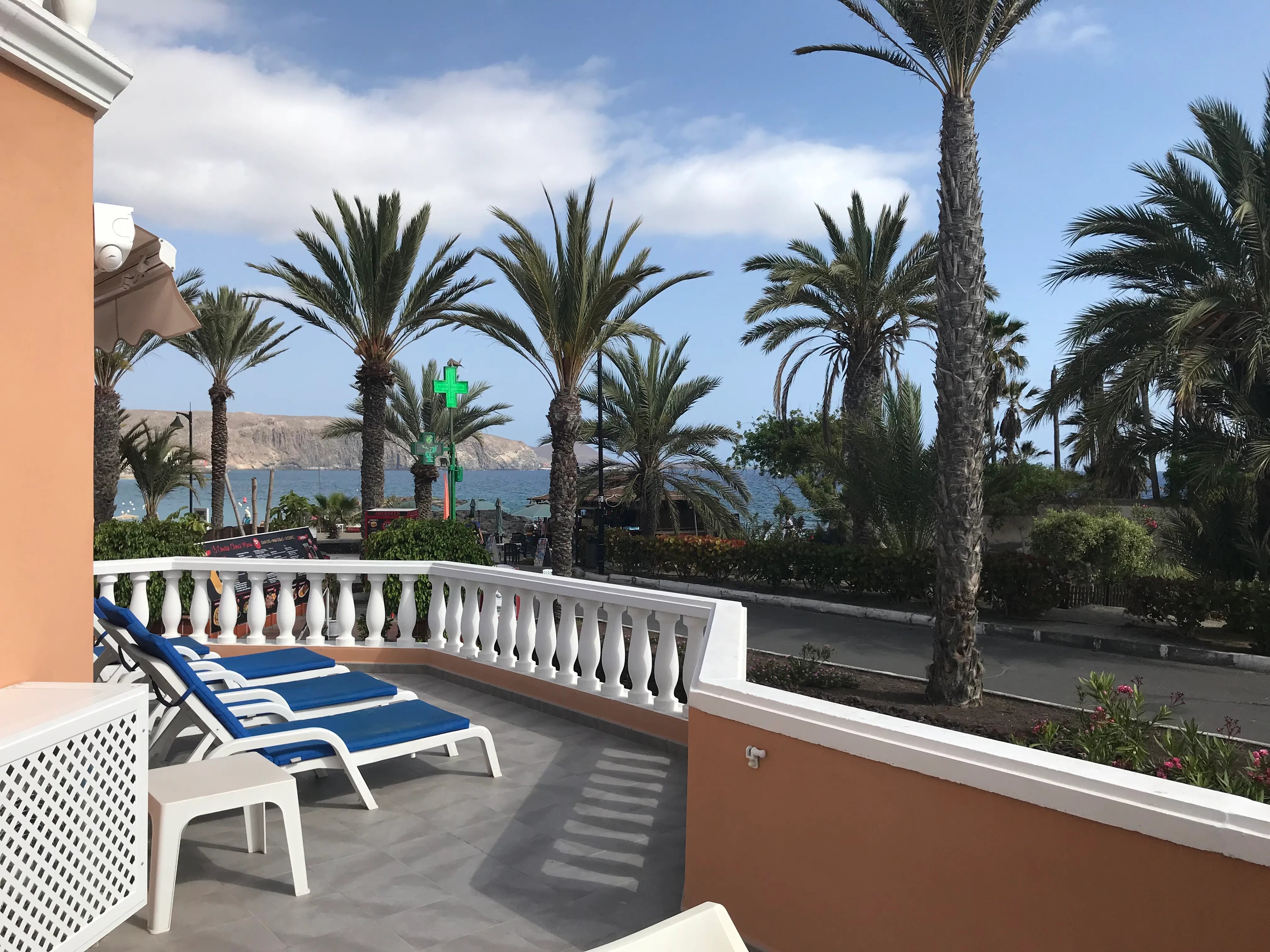 Südterrasse mit Palmen und Blick in Richtung Atlantik